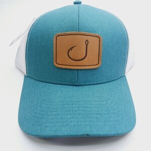 Teal and White Trucker Hat with Hook Patch